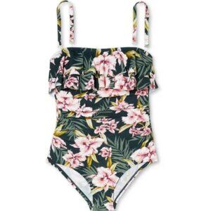 Kona Sol Floral Flounce Coverage One Piece Monokini Swimsuit SZ M